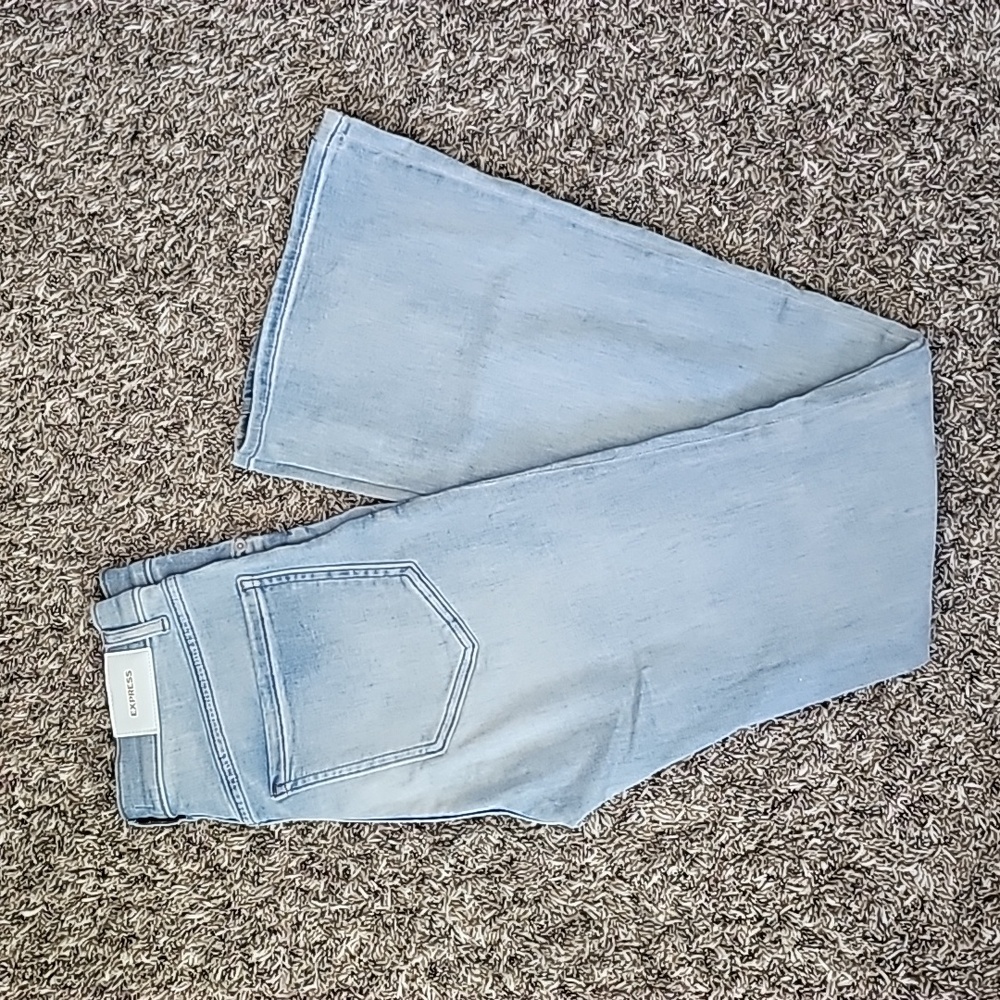 Express light wash flare high rise jeans